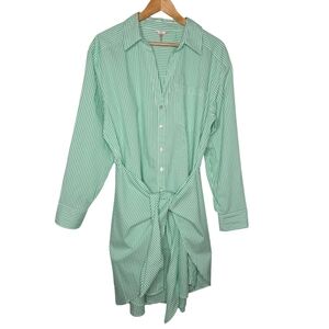 Esqualo Womens Green Striped Button Down Poplin Wrap Tie Front Dress Size 14